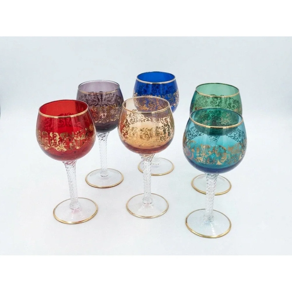 Vintage Murano Harlequin Tre Fuochi Goblets — Set of 6 EUC